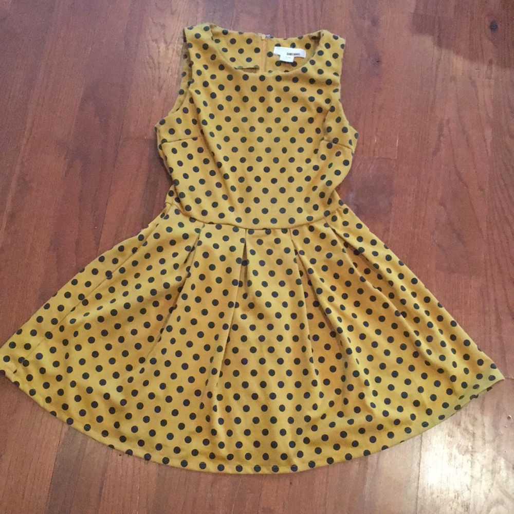 Vintage look mustard dress with black polka dots